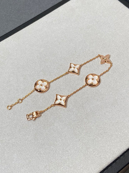 [⭐Hevara Jewelry]STAR AND SUN 5 MOTIF MOP PINK GOLD BRACELET