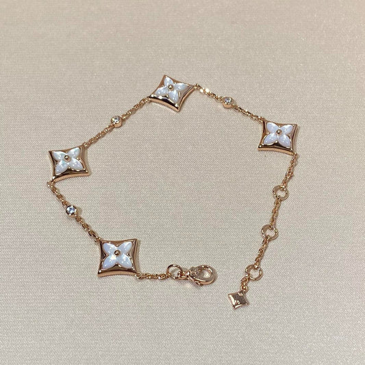 [⭐Hevara Jewelry]STAR 4 MOTIF MOP DIAMOND PINK GOLD BRACELET