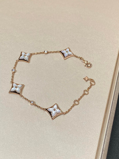 [⭐Hevara Jewelry]STAR 4 MOTIF MOP DIAMOND PINK GOLD BRACELET