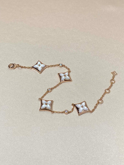 [⭐Hevara Jewelry]STAR 4 MOTIF MOP DIAMOND PINK GOLD BRACELET