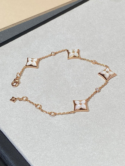 [⭐Hevara Jewelry]STAR 4 MOTIF MOP DIAMOND PINK GOLD BRACELET