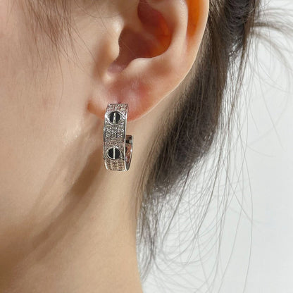 [⭐Hevara Jewelry]LOVE CERAMIC DIAMOND PAVED SILVER EARRINGS