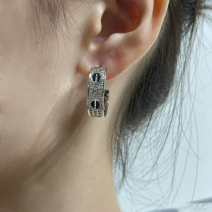 [⭐Hevara Jewelry]LOVE CERAMIC DIAMOND PAVED SILVER EARRINGS