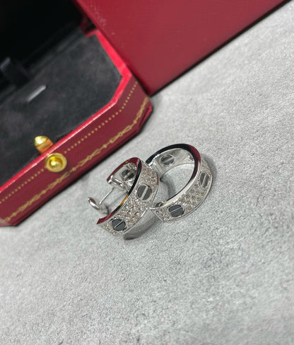 [⭐Hevara Jewelry]LOVE CERAMIC DIAMOND PAVED SILVER EARRINGS