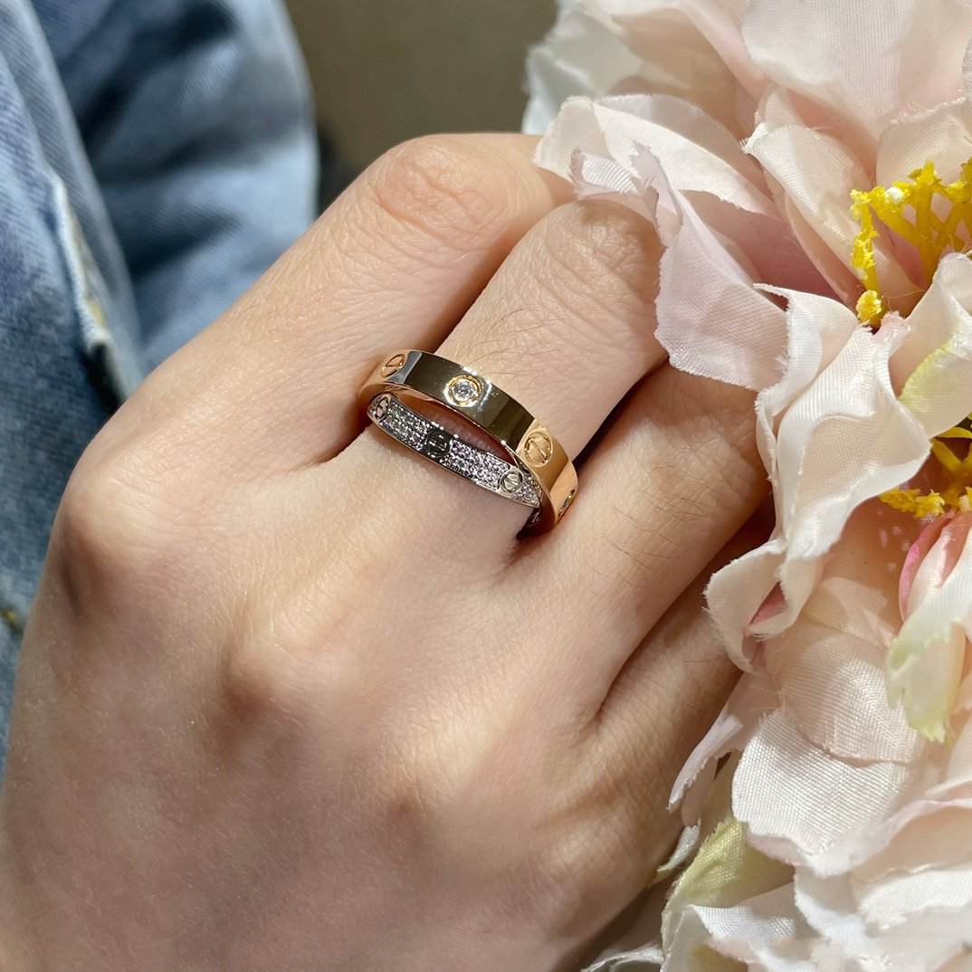 [⭐Hevara Jewelry]LOVE PINK GOLD SILVER DIAMOND DOUBLE RING