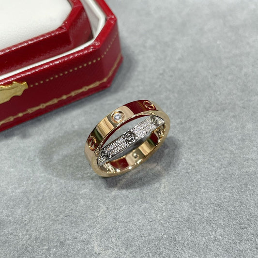 [⭐Hevara Jewelry]LOVE PINK GOLD SILVER DIAMOND DOUBLE RING