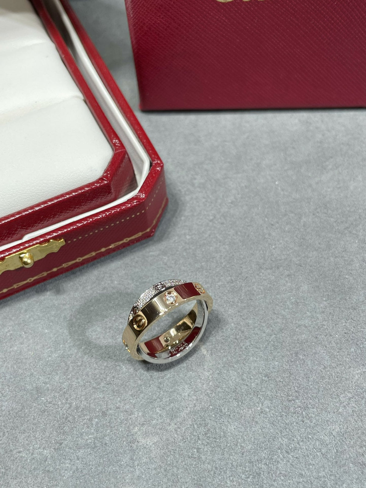[⭐Hevara Jewelry]LOVE PINK GOLD SILVER DIAMOND DOUBLE RING