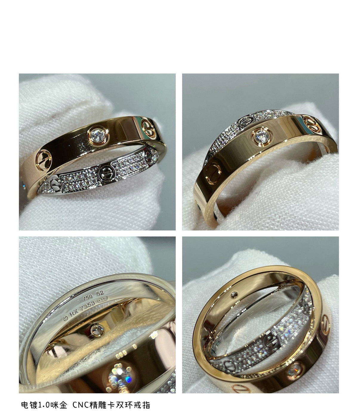 [⭐Hevara Jewelry]LOVE PINK GOLD SILVER DIAMOND DOUBLE RING