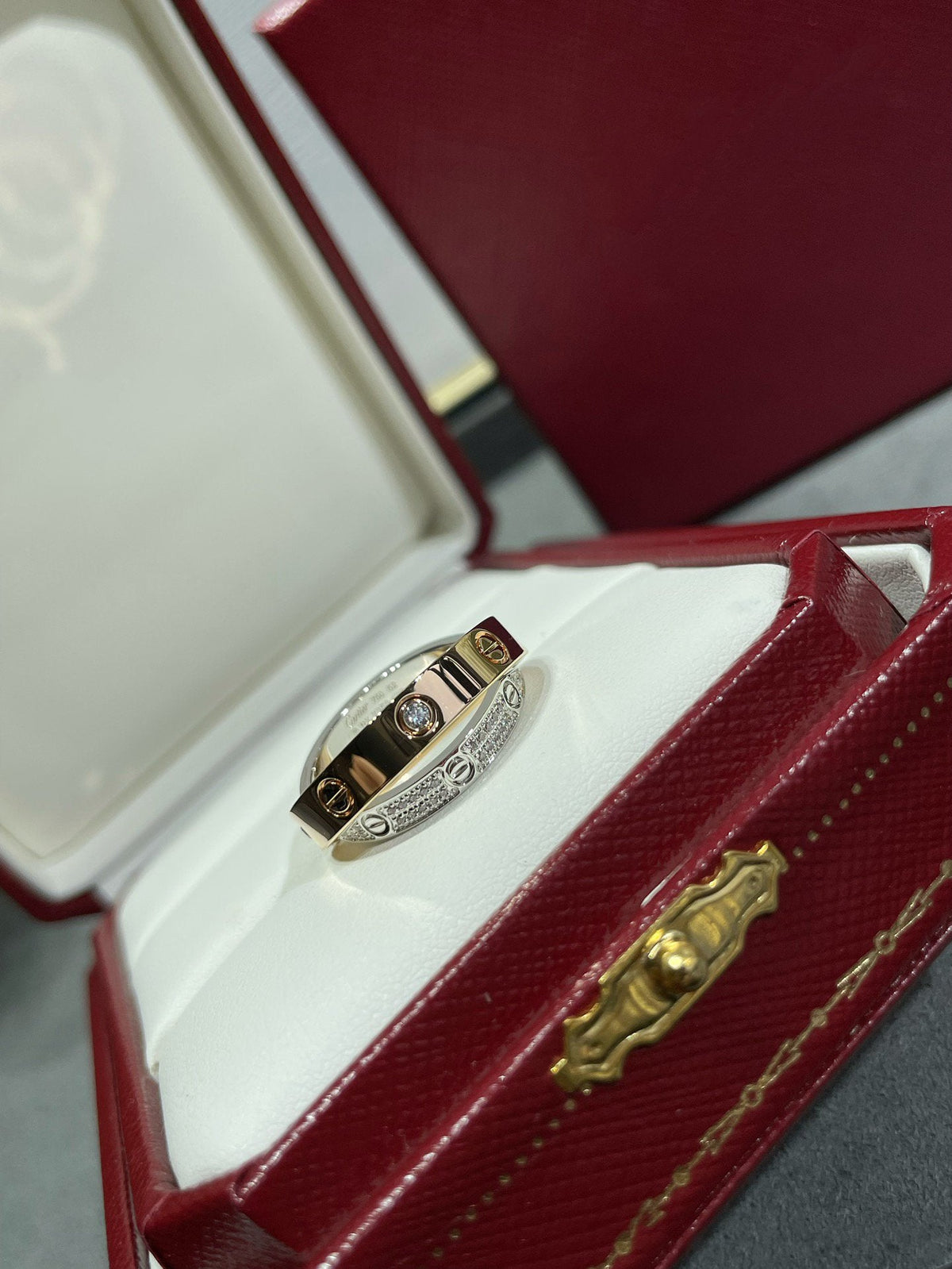 [⭐Hevara Jewelry]LOVE PINK GOLD SILVER DIAMOND DOUBLE RING