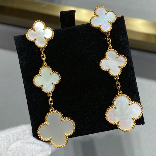[⭐Hevara Jewelry]CLOVER MOP 3 MOTIFS GOLD EARRINGS