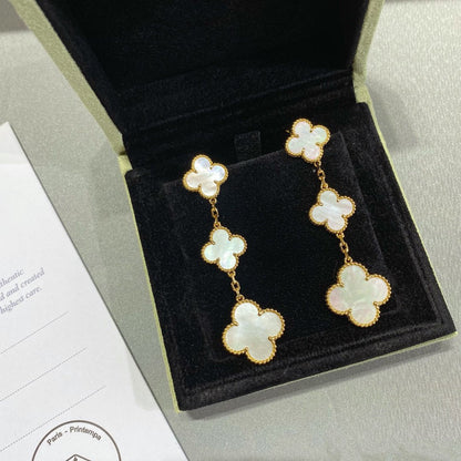 [⭐Hevara Jewelry]CLOVER MOP 3 MOTIFS GOLD EARRINGS