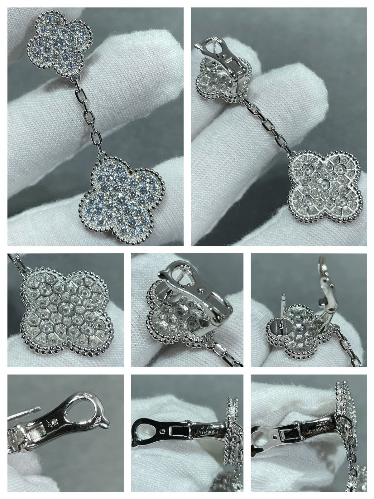 [⭐Hevara Jewelry]CLOVER 2 MOTIFS DIAMOND PAVED SILVER EARRINGS