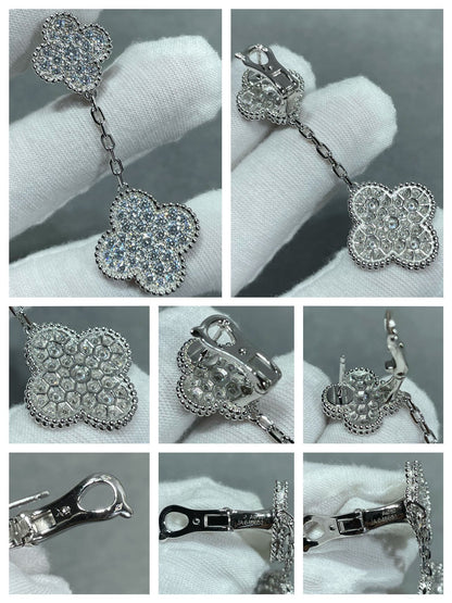 [⭐Hevara Jewelry]CLOVER 2 MOTIFS DIAMOND PAVED SILVER EARRINGS