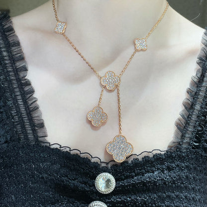 [⭐Hevara Jewelry]CLOVER 6 MOTIF DIAMOND PAVED NECKLACE