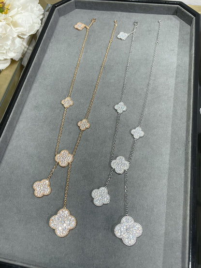 [⭐Hevara Jewelry]CLOVER 6 MOTIF DIAMOND PAVED NECKLACE