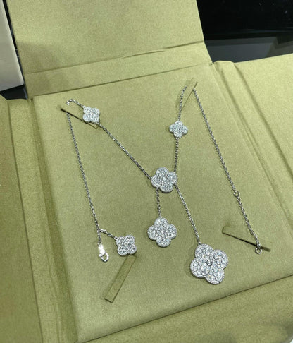 [⭐Hevara Jewelry]CLOVER 6 MOTIF DIAMOND PAVED NECKLACE