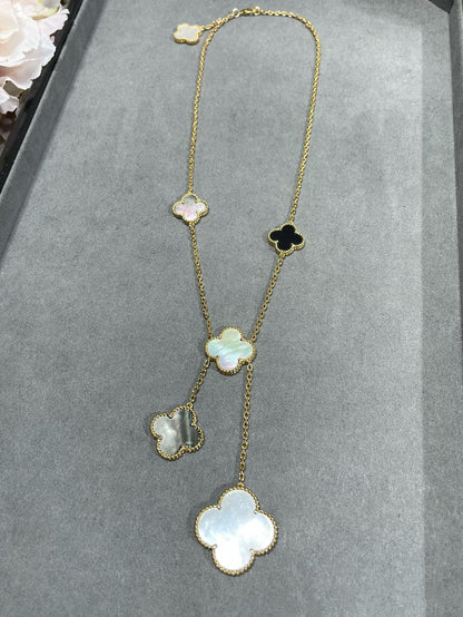 [⭐Hevara Jewelry]CLOVER 6 MOTIF MOP ONYX GOLD NECKLACE