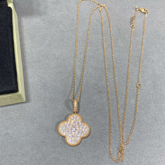 [⭐Hevara Jewelry]CLOVER 25MM LARGE PEDANT DIAMOND PAVED LONG NECKLACE