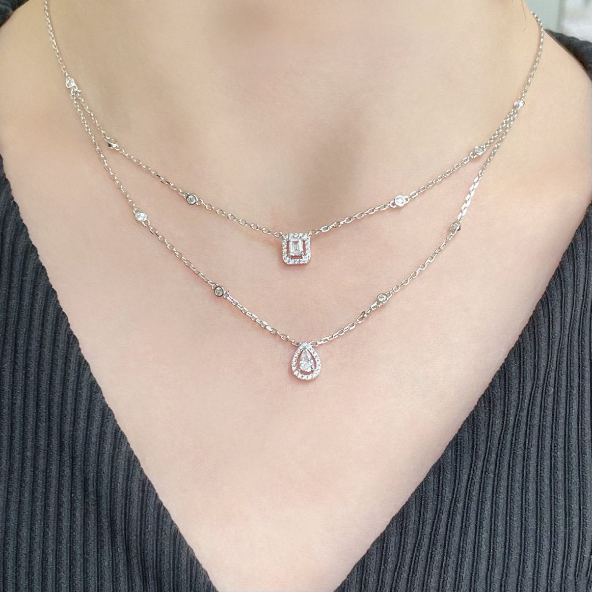 [⭐Hevara Jewelry]MY TWIN 2 ROW DIAMOND NECKLACE