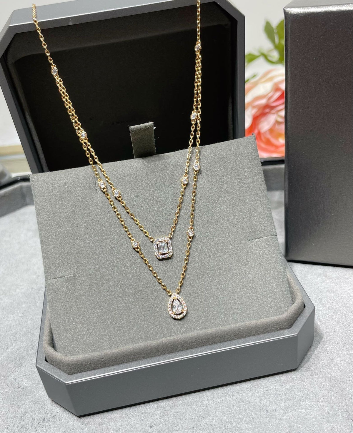 [⭐Hevara Jewelry]MY TWIN 2 ROW DIAMOND NECKLACE