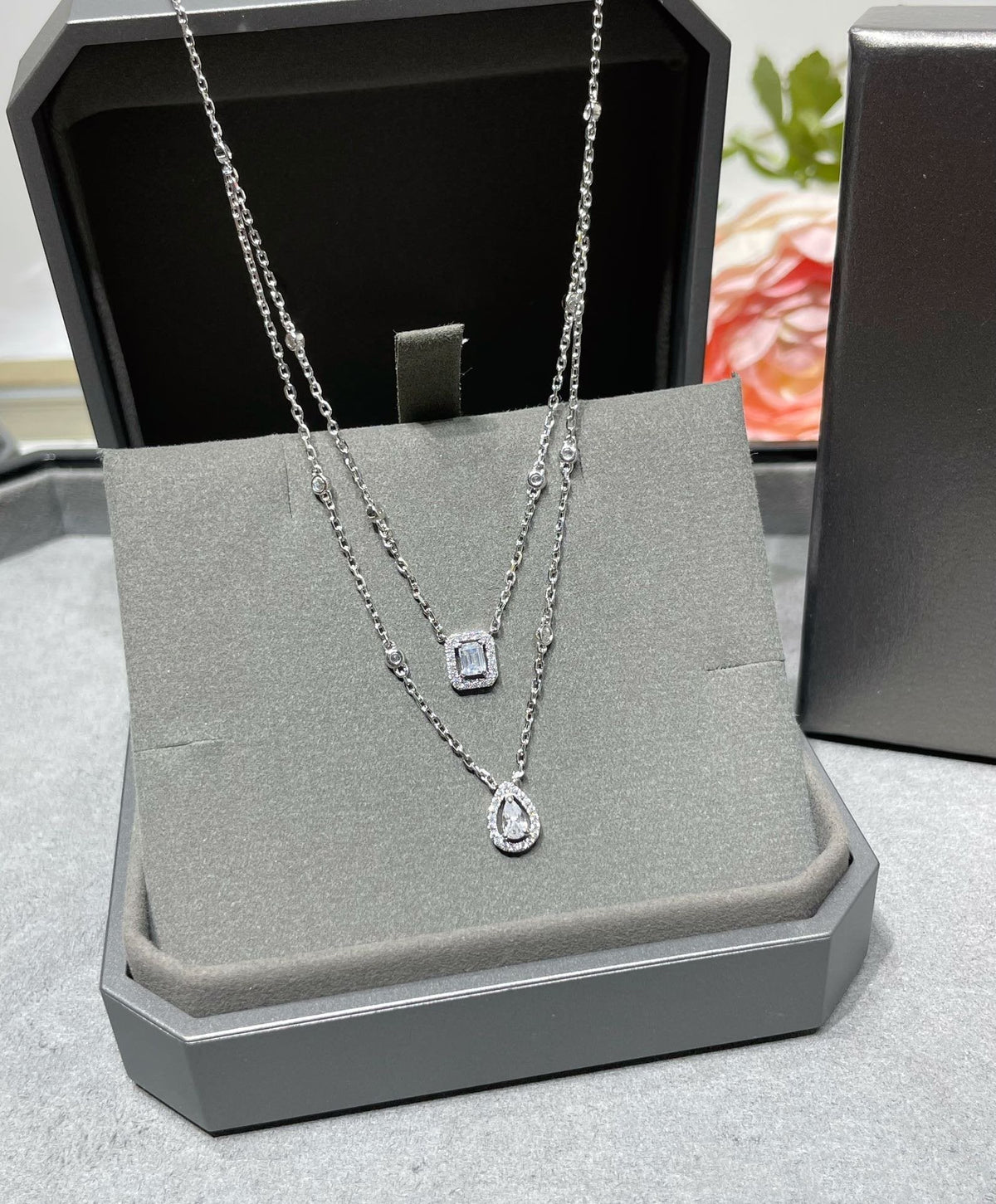 [⭐Hevara Jewelry]MY TWIN 2 ROW DIAMOND NECKLACE
