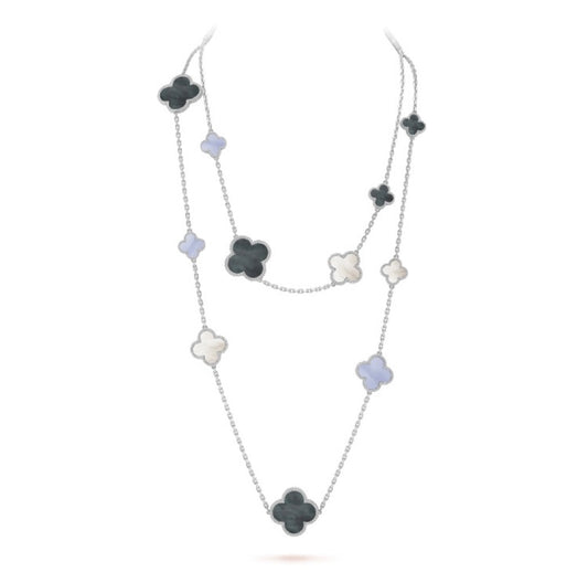 [⭐Hevara Jewelry]CLOVER 16 MOTIF CHALCEDONY MOP SILVER NECKLACE