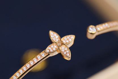 [⭐Hevara Jewelry]IDYLLE PINK GOLD OPEN BRACELET DIAMOND PAVED