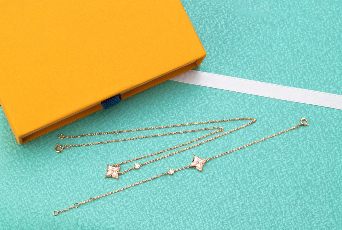 [⭐Hevara Jewelry]STAR PINK MOP 1 DIAMOND PINK GOLD NECKLACE