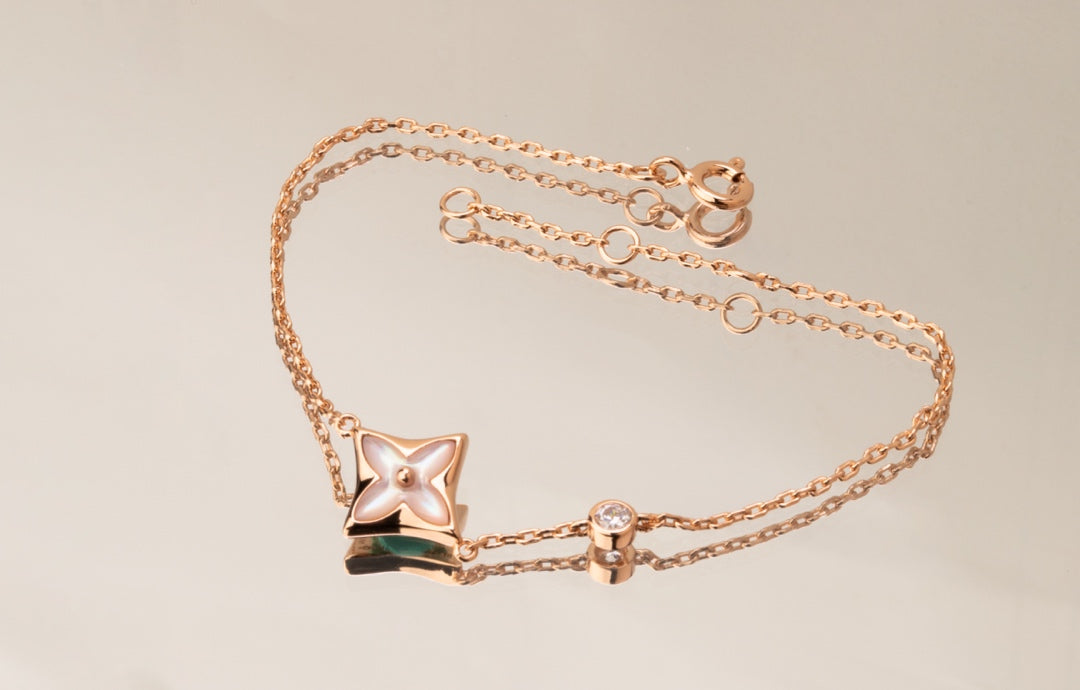 [⭐Hevara Jewelry]STAR PINK MOP 1 DIAMOND PINK GOLD NECKLACE