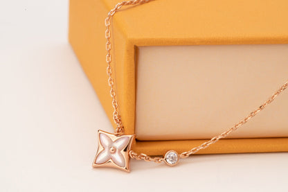 [⭐Hevara Jewelry]STAR PINK MOP 1 DIAMOND PINK GOLD NECKLACE