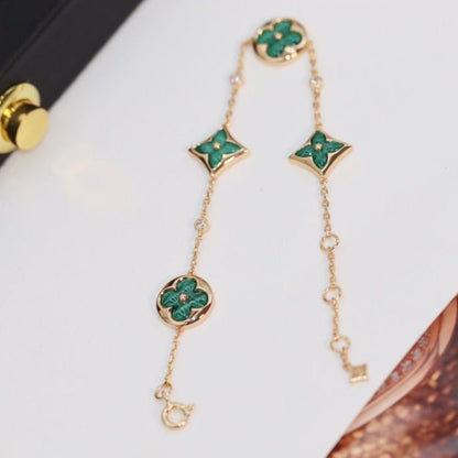 [⭐Hevara Jewelry]STAR AND SUN 4 MOTIF PINK GOLD MALACHITE BRACELET