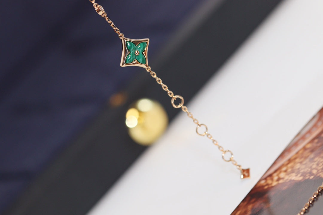 [⭐Hevara Jewelry]STAR AND SUN 4 MOTIF PINK GOLD MALACHITE BRACELET
