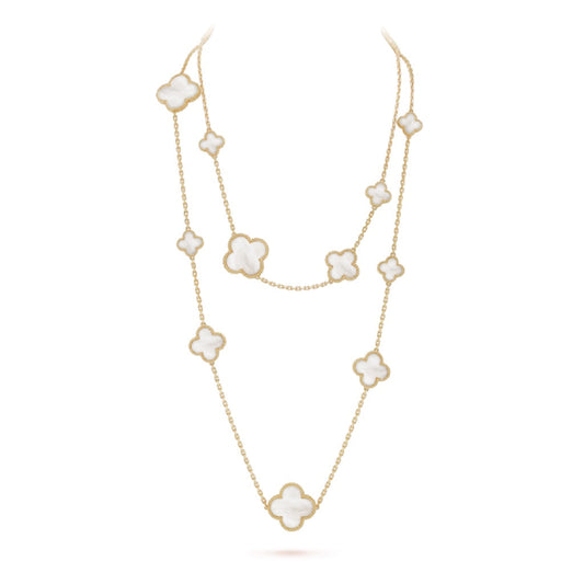 [⭐Hevara Jewelry]CLOVER 16 MOTIF WHITE MOP GOLD NECKLACE