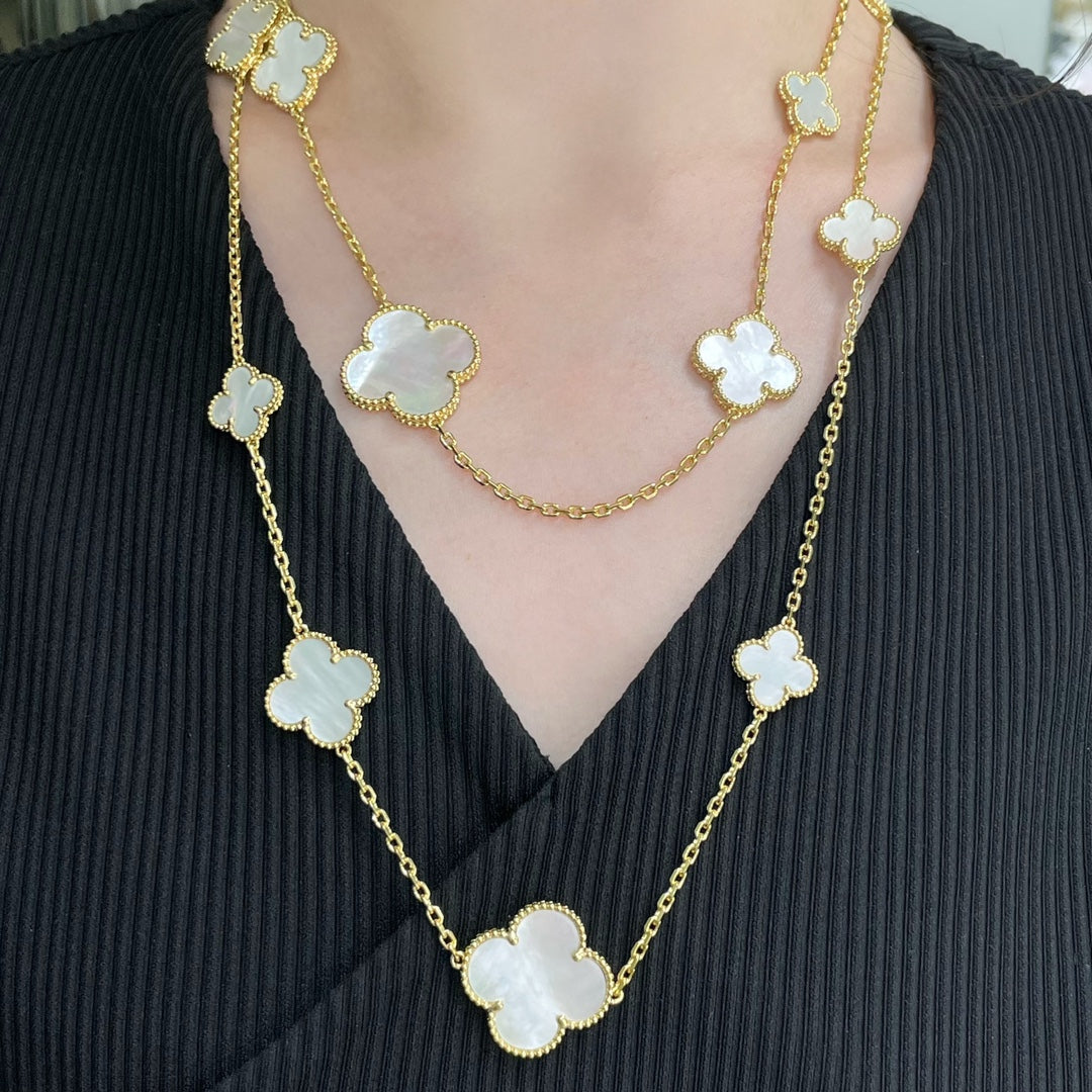 [⭐Hevara Jewelry]CLOVER 16 MOTIF WHITE MOP GOLD NECKLACE