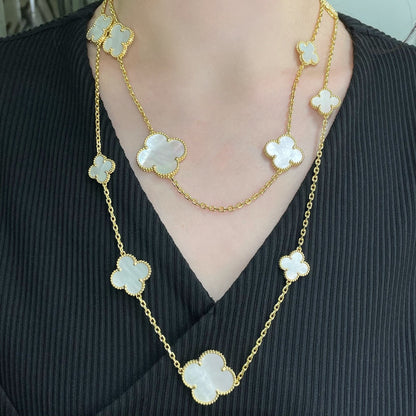 [⭐Hevara Jewelry]CLOVER 16 MOTIF WHITE MOP GOLD NECKLACE