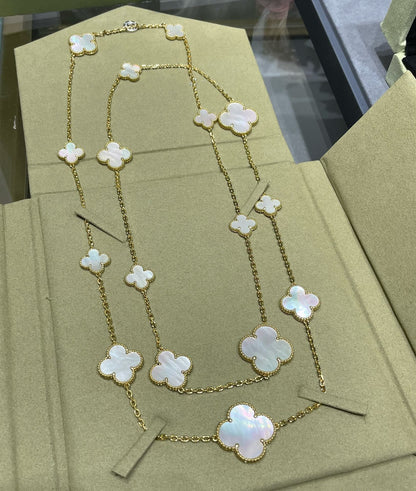 [⭐Hevara Jewelry]CLOVER 16 MOTIF WHITE MOP GOLD NECKLACE