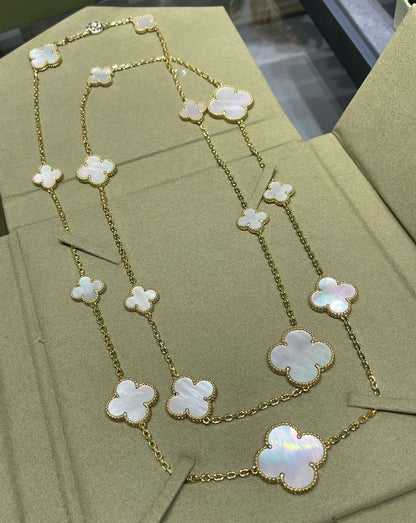 [⭐Hevara Jewelry]CLOVER 16 MOTIF WHITE MOP GOLD NECKLACE