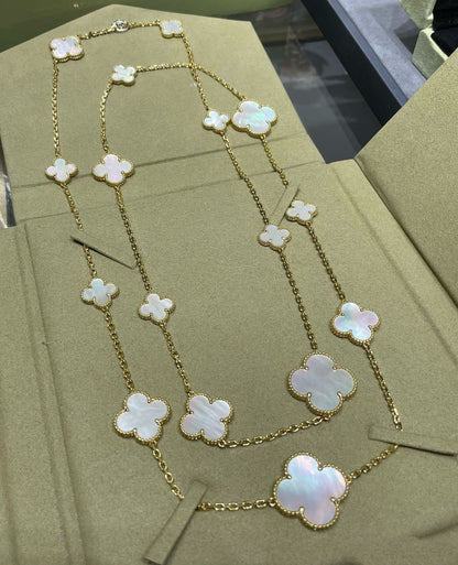 [⭐Hevara Jewelry]CLOVER 16 MOTIF WHITE MOP GOLD NECKLACE