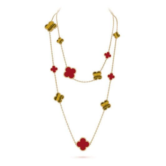 [⭐Hevara Jewelry]CLOVER 16 MOTIF CARNELIAN TIGER EYE ROSE GOLD NECKLACE