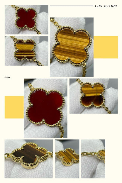 [⭐Hevara Jewelry]CLOVER 16 MOTIF CARNELIAN TIGER EYE ROSE GOLD NECKLACE
