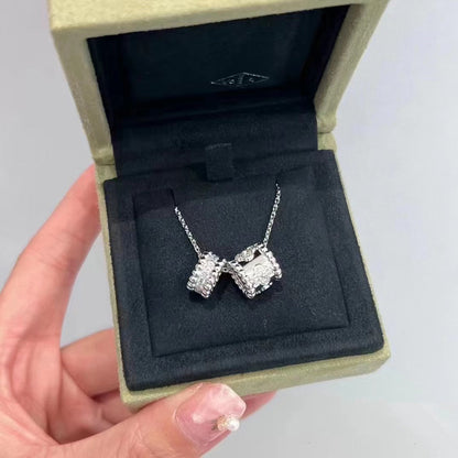[⭐Hevara Jewelry]PERLEE DOUBLE PENDANT SILVER DIAMOND NECKLACE