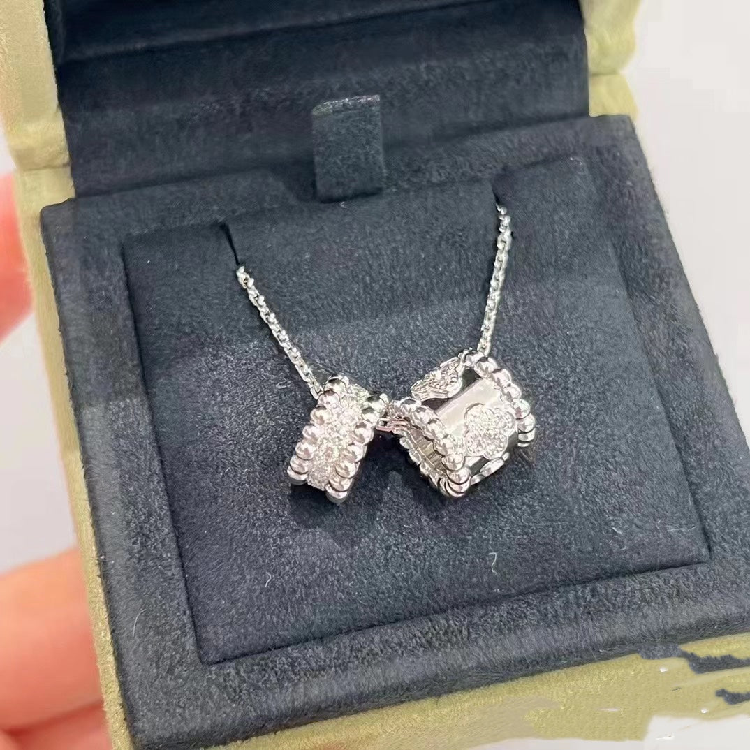 [⭐Hevara Jewelry]PERLEE DOUBLE PENDANT SILVER DIAMOND NECKLACE