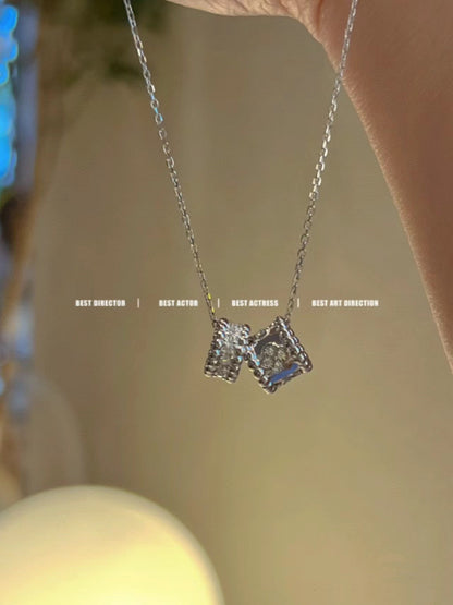[⭐Hevara Jewelry]PERLEE DOUBLE PENDANT SILVER DIAMOND NECKLACE