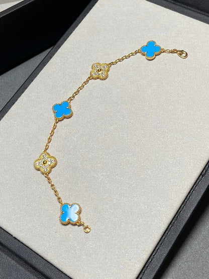 [⭐Hevara Jewelry] CLOVER 5 MOTIF BLUE AGATE BRACELET COLLECTION