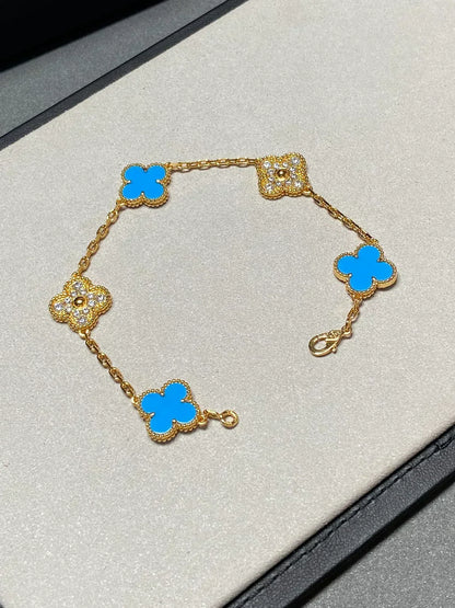 [⭐Hevara Jewelry] CLOVER 5 MOTIF BLUE AGATE BRACELET COLLECTION