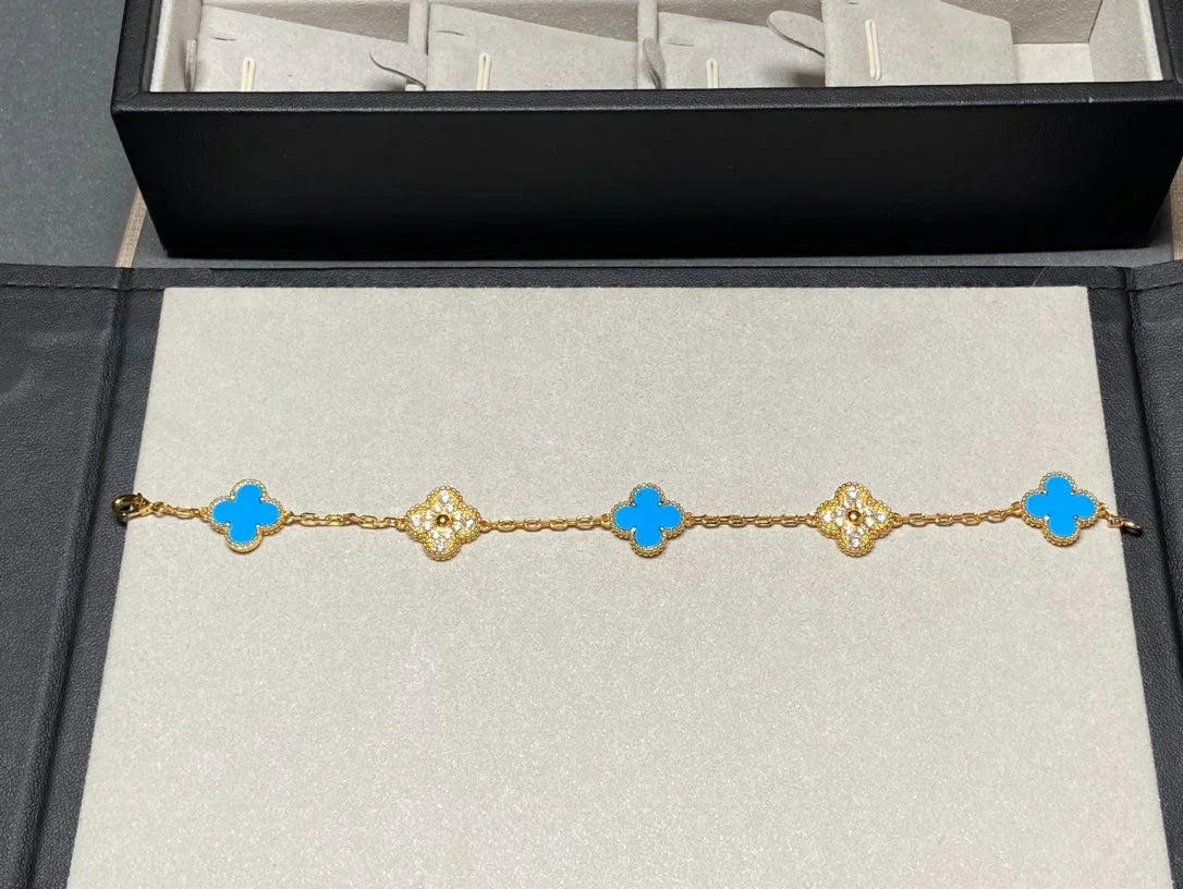 [⭐Hevara Jewelry] CLOVER 5 MOTIF BLUE AGATE BRACELET COLLECTION