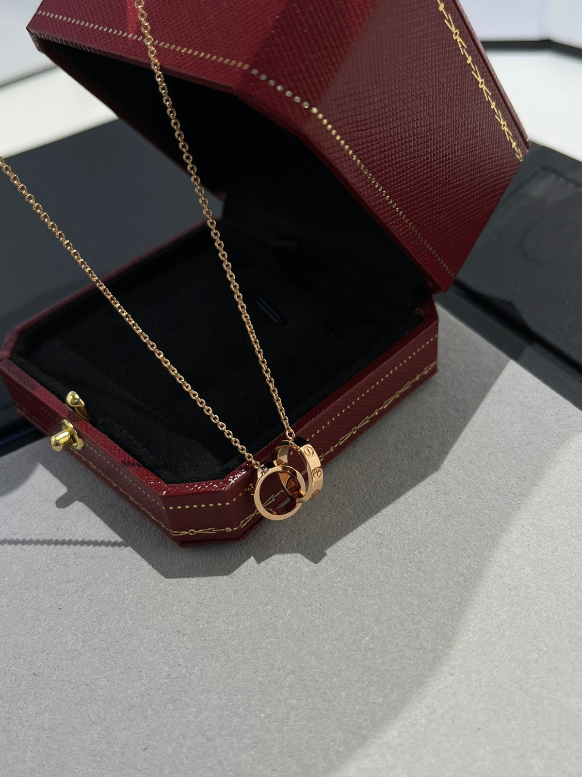 [⭐Hevara Jewelry]LOVE NECKLACE DOUBLE RING PINK GOLD