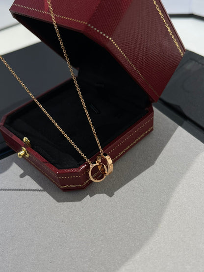 [⭐Hevara Jewelry]LOVE NECKLACE DOUBLE RING PINK GOLD