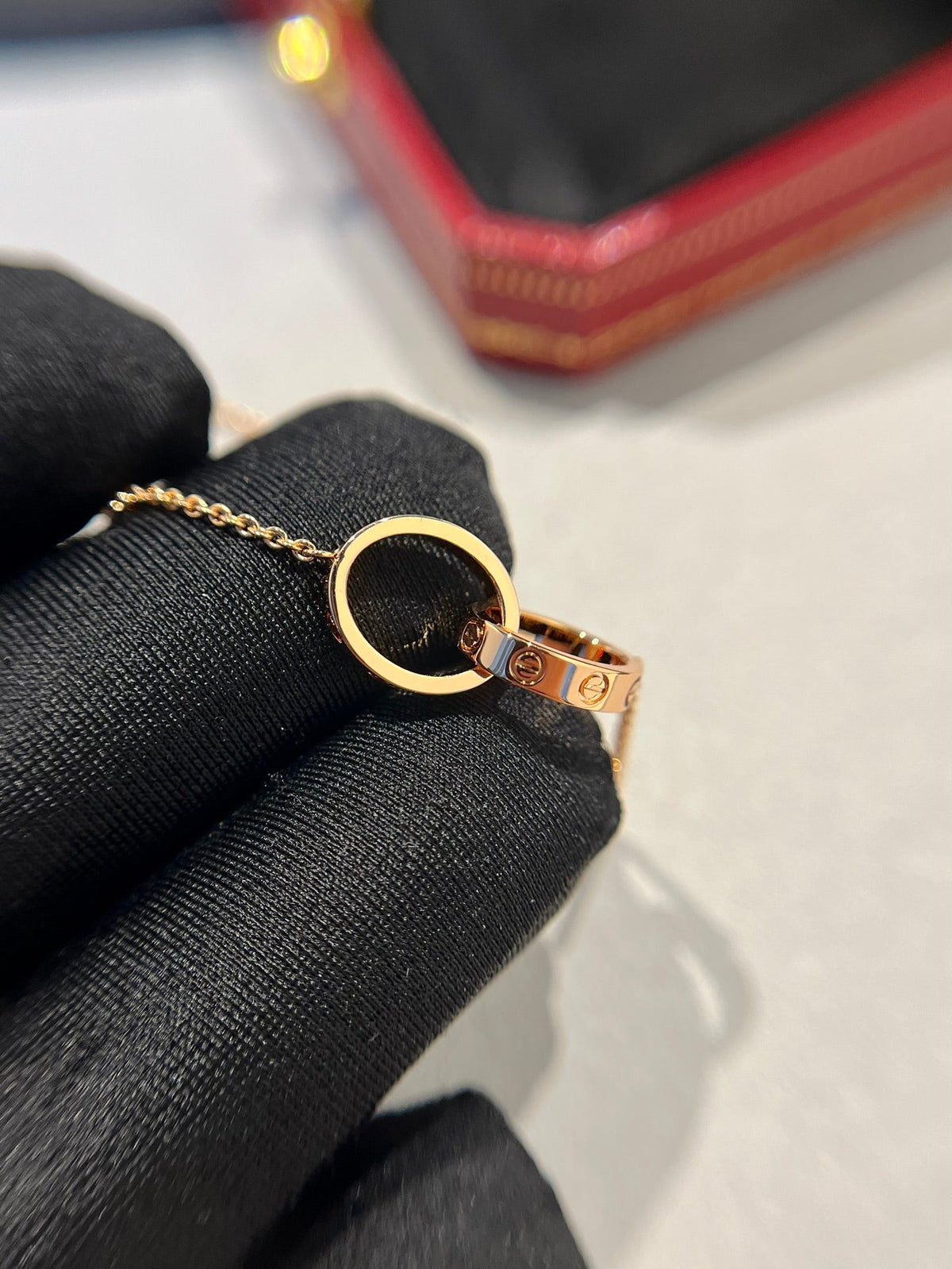 [⭐Hevara Jewelry]LOVE NECKLACE DOUBLE RING PINK GOLD