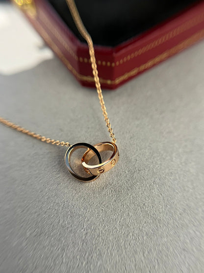 [⭐Hevara Jewelry]LOVE NECKLACE DOUBLE RING PINK GOLD